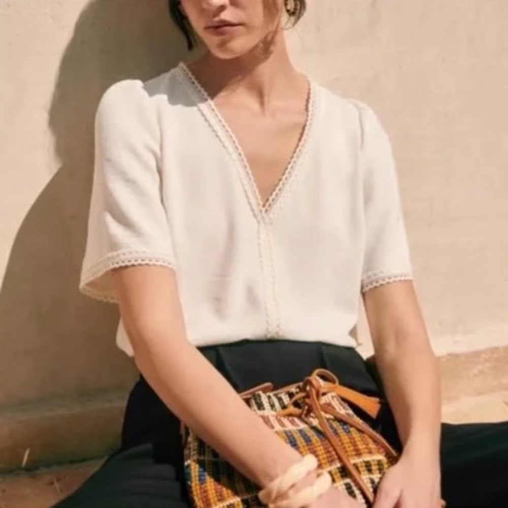 Sezane Tina Blouse in white/ecru - size 2 (FR 34)